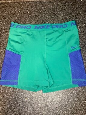 Nike Pro Green and Purple Athletic Compression Shorts